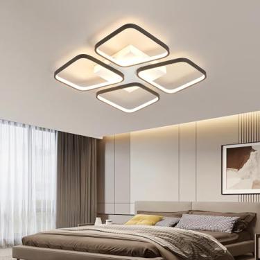 Imagem de Luminária de teto LED minimalista e moderna, 3000K-6000K, dimerizável, preta, de embutir, com controle remoto, em acrílico, para sala de estar, quarto, escritório e cozinha (48cm)