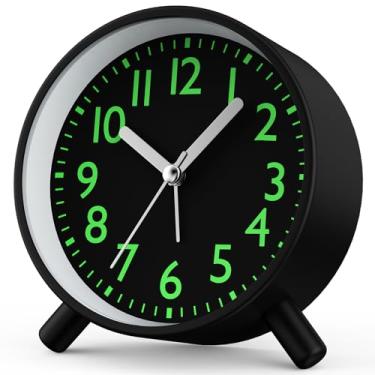 Imagem de Anmileely Despertador analógico, silencioso, retrô, sem tique-taque, relógio de metal redondo com luz noturna, soneca, operado por bateria, para quarto, cabeceira, mesa, escritório, viagem ou presente