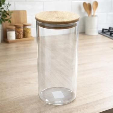 Imagem de Pote Borossilicato Tampa Bambu Comida Alimento Vasilha Recipiente Guarda Conserva Armazena Grão