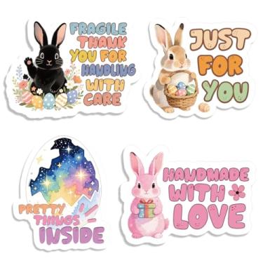 Imagem de 200 peças de adesivos de coelhinho da Páscoa para pequenas empresas, 4 estampas desenhos fofos coelho ovo da Páscoa adesivos para pequenas lojas, produtos artesanais, embalagem de presentes