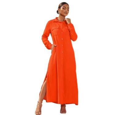 Imagem de Vestido Camisa Longo Com Botões  - IV STORE, Laranja, M(38-40)