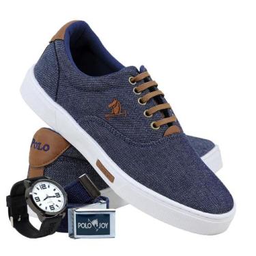 Imagem de Sapatênis Lona Kit com Relógio e Cinto Casual Dia a Dia - Polo Joy, Je