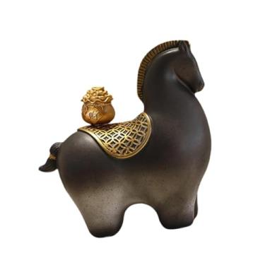 Imagem de FLCPJGV Escultura de Cavalo - Lembrança do Ano do Cavalo - Decoração Feng Shui para Mesa, Estante e Lareira, Gradiente Preto, com Bolsa de