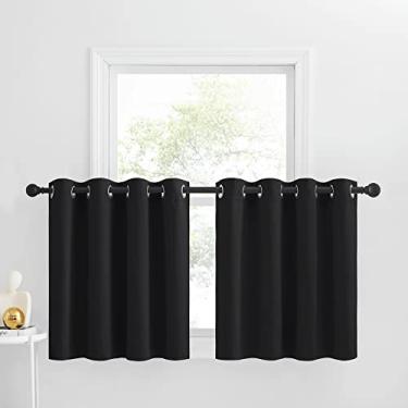Imagem de Cortinas blackout de camadas curtas para janelas de quarto de trailer, camadas de cortina com ilhós para decoração de porão/quarto/Halloween, 132 L x 76 C, preta, 1 painel