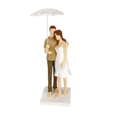 Imagem de FLCPJGV Estatueta decorativa de casal, menino e, segurando um guarda-chuva, para decoração de sala de jantar, estante ou mesa, Apoiando-se em