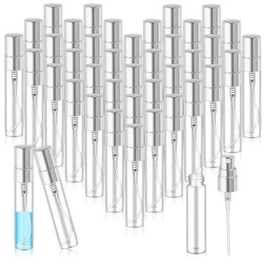 Imagem de Zhehao 50 minifrascos de spray de 5 ml de vidro transparente recarregáveis, atomizador de perfume de névoa fina, recipientes vazios portáteis para limpeza, óleos essenciais, viagens (tampa prateada)