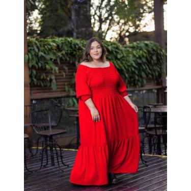 Imagem de Vestido Longo Feminino Plus Size Babado Ciganinha Manga 3/4 Princesa E