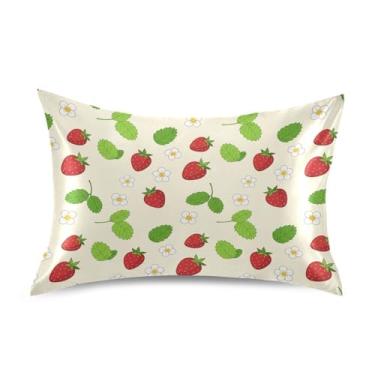 Imagem de Wassud Fronha de almofada de cetim creme de flores de morango para cabelo e pele fronhas de seda lisa Queen Size Capas de travesseiro respiráveis com fecho de envelope