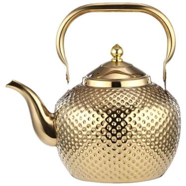 Imagem de Chaleira de Chá 2 Litros em Aço Inoxidável com Apito e Filtro de Chá, Alunsito, Dourado