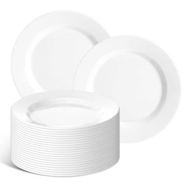 Imagem de Pacote com 24 pratos de jantar de melamina de 17 cm, conjunto de pratos pequenos de sobremesa de melamina redonda branca, prato de aperitivo inquebrável e reutilizável para lanches, pão, frutas, bolo