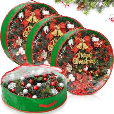 Imagem de Aliceset Pacote com 4 recipientes de armazenamento de guirlanda de Natal, bolsa de armazenamento de guirlanda de Natal com janela e alça transparentes, caixa de guirlanda de tecido Oxford para