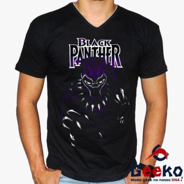 Imagem de Camiseta Pantera Negra 100% Algodão Wakanda Forever Geeko, Preto gola 