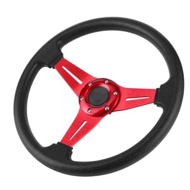 Imagem de Cosiki Substituição de Carro de Corrida de Volante à Deriva de 14 Polegadas para Ajuste Universal, Liga de Alumínio + PU, Vermelho/preto/prata, 1 X Volante 2 X Arnês 1 Chave (Vermelho)