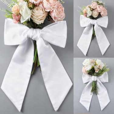 Imagem de VitalCozy Faixa de cetim para buquê de casamento, branco, liso, branco, para porta da frente, monograma, bordado, casa de fazenda, interior, exterior, quintal, porta, alpendre, casamento, varanda