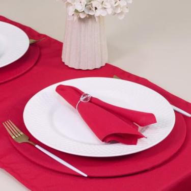 Imagem de Kit 7 Pçs 2 Lugares Mesa Posta Completo (Caminho,Capa Sousplat,Base,Guardanapo,Anel) Basic Cristalino Vermelho e Prata