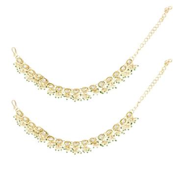 Imagem de I Jewels Corrente de orelha de camada única banhada a ouro para casamento indiano Bollywood pérola com detalhes em pedra para mulheres (E3189G)