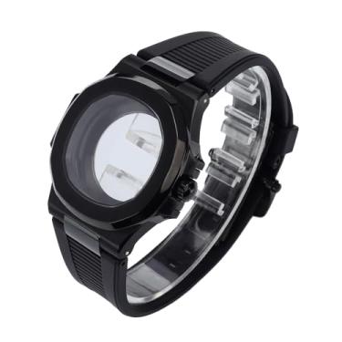 Imagem de FEIYASHI Mechanical Diver Capa de relógio de aço à prova d'água vidro safira para movimento NH35/36/70/72 estilo nautilus, Preto, Capa de relógio de luxo