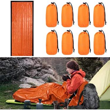 Imagem de 8 Pacote de Saco Dormir Sobrevivência Emergência Bivy Mantas Nylon Mylar Leve para Atividades Camping Caminhada e Aventura