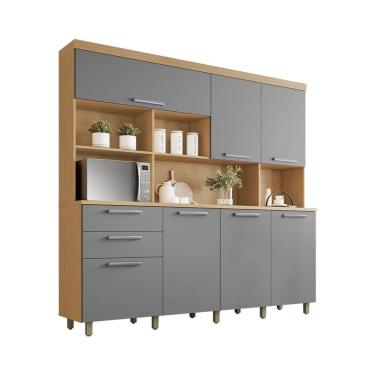 Imagem de Cozinha Compacta Nobreza 100% MDF 7 Portas 2 Gavetas Carvalho e Titânio