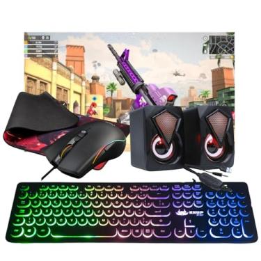 Imagem de Kit Gamer Teclado Semi Mecanico + Mouse 7 Botões 4800 DPI + Caixa de Som 6W P2 USB + Mouse Pad 80x40 cm Antiderrapante - Para Pc Notebook Consoles de Video Game