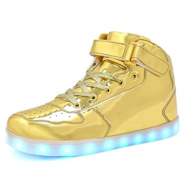 Imagem de Wooowyet Tênis Masculino com Luz LED para Mulheres, Tênis com Luzes Cano Alto, Neon Luminoso, Lantejoulas, Moderno, Brilhante, Punk, Sapatos LED, Dourado, 36/37 BR