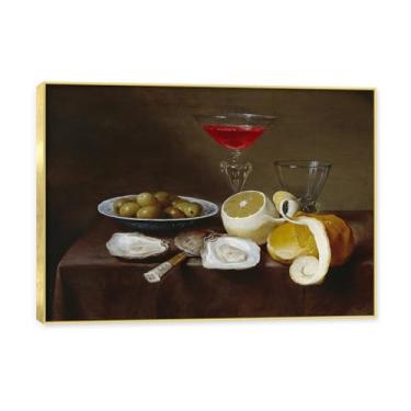 Imagem de Moldura dourada. Arte vintage emoldurada de frutas mortas, pintura clássica de cozinha country, decoração de parede de casa de fazenda quente para sala de jantar e cozinha. B40. 70 x 98 cm - 27,5 x