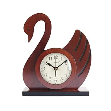 Imagem de KEG801302 Decoração de casa moderno simples relógio de mesa silencioso de madeira relógio de mesa criativo em forma de cisne relógio decorativo ornamentos de estudo bancada