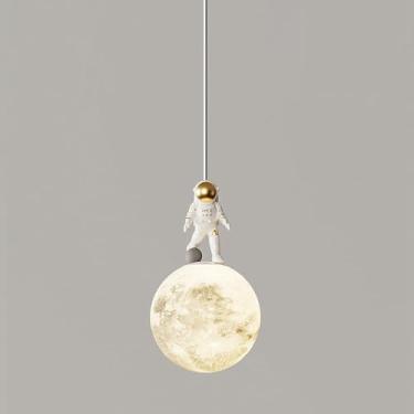 Imagem de Luminária Pendente Astronauta 3D com 10cm | 3,94" - Branca, 3 Modos de Cor, Lustre LED Moderno e Criativo de 3W para Quarto Infantil, Quarto de Meninos, Berçário e Quarto de Crianças (Astron
