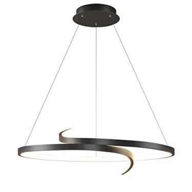 Imagem de Lustre LED moderno em formato redondo, luminária pendente em acrílico com intensidade regulável e controle remoto, ajustável para sala de jantar, sala de estar, quarto e escritório (preto).
