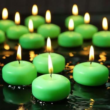 Imagem de Velas flutuantes verdes de 5 cm, pacote com 12 – vela flutuante de cera de parafina para decoração rústica, festiva e temática natural – limpa e longa queima