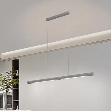 Imagem de Luminária pendente LED linear para ilha de cozinha, sala de jantar, com intensidade regulável e controle remoto, ideal para mesa de jantar, cozinha, escritório, bar ou loja. Luminária modern