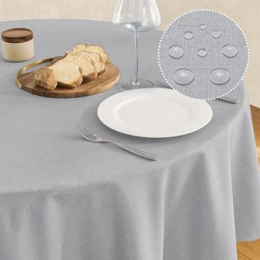 Imagem de Veblandy Toalha de mesa de linho texturizada à prova d'água e resistente a manchas, tecido decorativo sem rugas, capa de mesa para jantar/festa/buffet/casamento, 152 x 152 cm, cinza claro