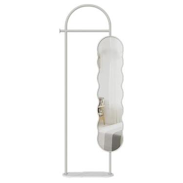 Imagem de KEG801302 Espelho de vestir para quarto, cabideiro, integrado, sala de estar, piso de corpo inteiro tridimensional, quarto de casa, decoração multifuncional (branco)