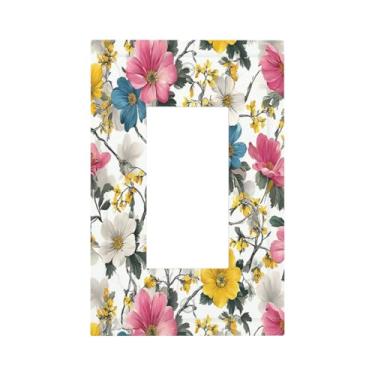 Imagem de Placa de parede com padrão de flores florais, interruptor único, painel decorativo, placa elétrica adequada para banheiro, cozinha, sala de estar, quarto
