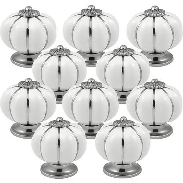 Imagem de Kit 10 Puxador de Porcelana Cerâmica Abóbora Gaveta Armário Móveis Retrô Vintage Colonial Branco e Cromado C1012 – Casa Nobile