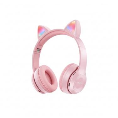 Imagem de Fone Ouvido Bluetooth Led Gatinho Rosa Infantil Recarregável Dobrável Com Microfone e Haste Ajustável o Melhor Presente para Crianças e Adolescentes que Amam Música
