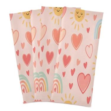 Imagem de Wassud Sun and Hearts Toalhas de prato de cozinha pacote com 4 panos de prato macios com laço para pendurar toalha de mão super absorvente de secagem rápida toalhas de chá de mesa decorativas 71 x 45