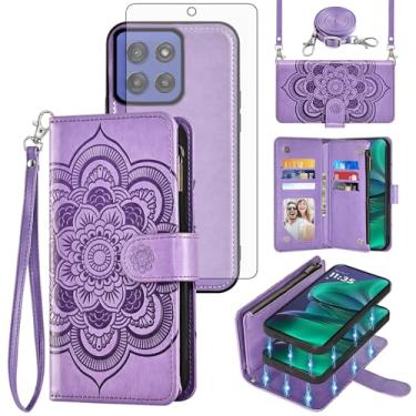 Imagem de Asuwish Capa de celular para Motorola Moto G Stylus 5G 2025 com zíper carteira destacável com protetor de tela de vidro temperado alça transversal porta cartão flor GStylus G5 XT2517-1 mulheres