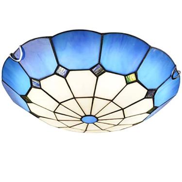 Imagem de Luminária de teto LED estilo Tiffany, dimerizável 3000-6500K, redonda, de embutir, lustre de vitral para hall de entrada, sala de estar, quarto, cozinha e banheiro, A, 50cm