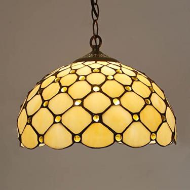 Imagem de Lustre estilo Tiffany de 30 cm, luminária pendente vintage feita à mão em vitral, altura ajustável, lâmpada de teto LED E27 para decoração de sala de estar, quarto e sala de jantar (1 lâmpad
