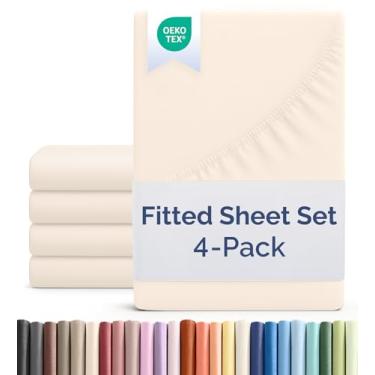 Imagem de Lençol Queen Size com elástico – Pacote com 4 lençóis de solteiro – serve em colchões de até 40,6 cm de profundidade – extra macio, aconchegante, respirável e refrescante – qualidade hoteleira, sem