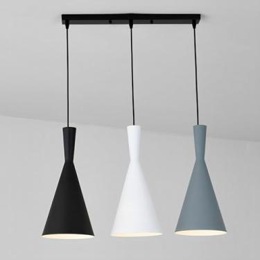 Imagem de Luminária pendente de 3 lâmpadas E26 para sala de jantar, lustre linear moderno, luminária suspensa colorida de metal para quarto, luminária pendente para ilha de cozinha, altura ajustável