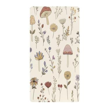 Imagem de Blueangle Lençol de berço padrão para berço infantil - Lençóis de algodão macio e respirável com cogumelos de flores silvestres (714)