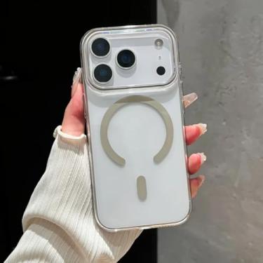 Imagem de SFDSUH Capa magnética transparente ultrafina com proteção UV para iPhone 16 Pro Max (Cinza Titânio)