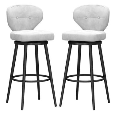 Imagem de Banquetas de bar estofadas giratórias de veludo com apoio para os pés de metal, bancos de bar com altura giratória conjunto de 2, bancos de balcão com encosto, cadeira de bar moderna para ilha de
