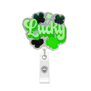 Imagem de Carretel de crachá engraçado do Dia de São Patrício | Bonito porta-crachá retrátil verde da sorte | Clipe de crachá de trabalho com etiqueta de nome para RN LPN CNA MA ER turno noturno enfermeira