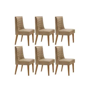 Imagem de Kit 6 Cadeiras de Cozinha Dafne 6 Un Madeira Capuccino/Linho Bege Turim - Rufato