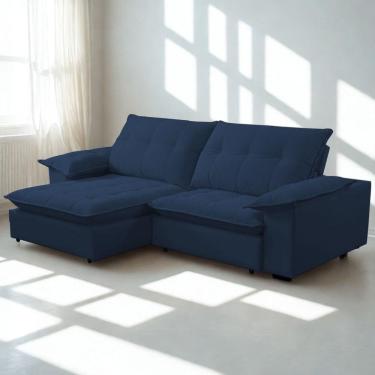 Imagem de Sofá Retrátil E Reclinável Veludo 2,30m Lisboa - Conforto Premium E Design Elegante Azul Marinho