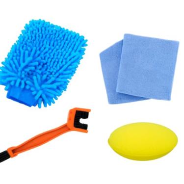 Imagem de Kit Karbox Acessórios Estética Automotiva Luva Microfibra Toalha Microfibra Escova Limpa Correntes Aplicador Espuma