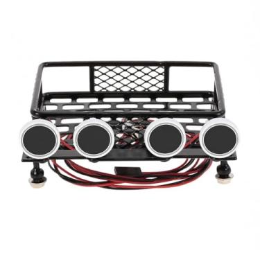 Imagem de Suporte de Bagageiro Rack Teto Liga Alumínio com Luz para 1 10 RC Crawler Axial SCX10 D90-4 Peças Carro Tamiya